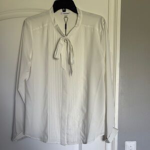 Calvin Klein Ivory Pleated Blouse with Bow